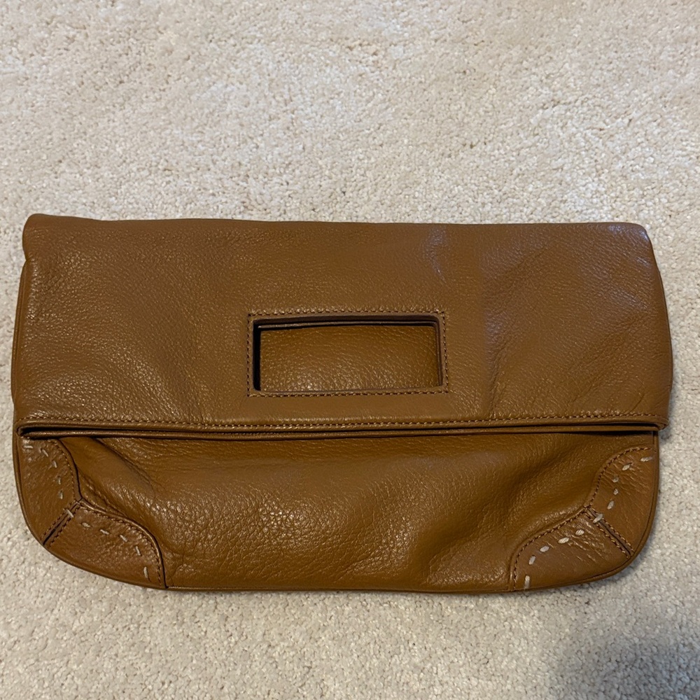 Sigurd Olsen Leather Foldover Clutch Bag in Camel Tan